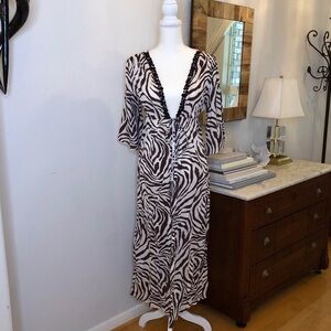 Soaked Cover-Up Resin Beaded / Jewel Neckline Front Tie Flowy Duster Robe